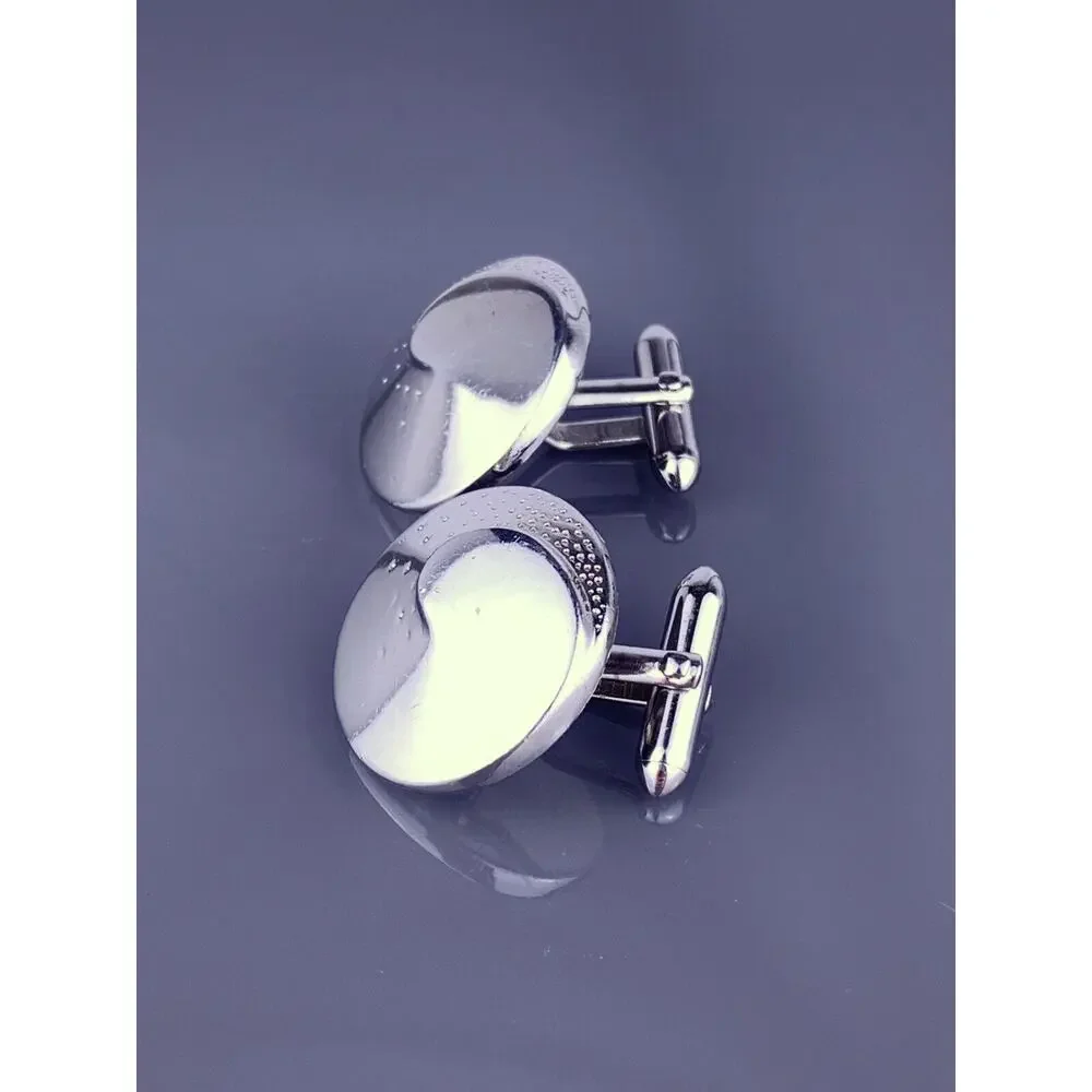 Simple Swirl Dots Round Cufflinks Silver Tone Swank 80’s Retro Formal Vintage